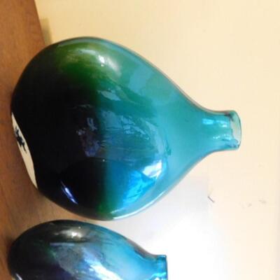Pair of Large Heavy Green Glass Centerpiece or Table Vases