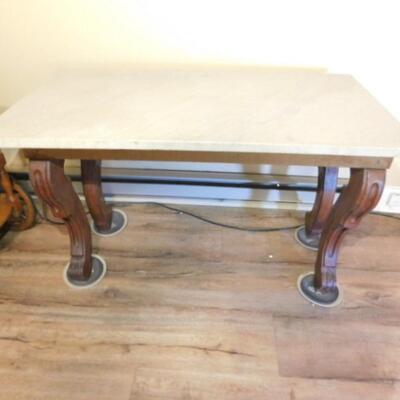 Vintage Marble Top Table with Wood Frame