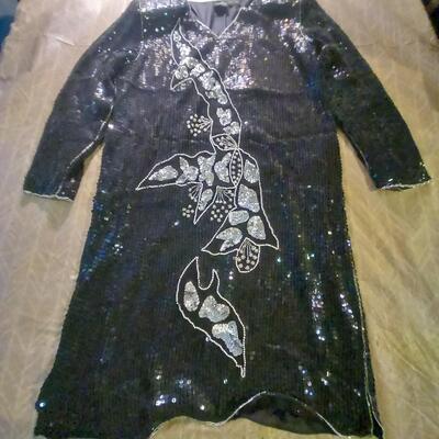 Black / Dark multi Color Sequin Cocktail Dress By Jewel Queen Vintage