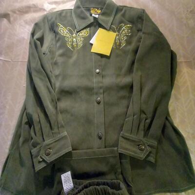 1 New Bob Mackie 2 Pc Olive  Green Pants Set Size L