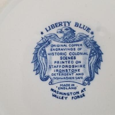 Lot #20  Large Set of Blue/White Staffordshire Dinnerware - scenes from American history