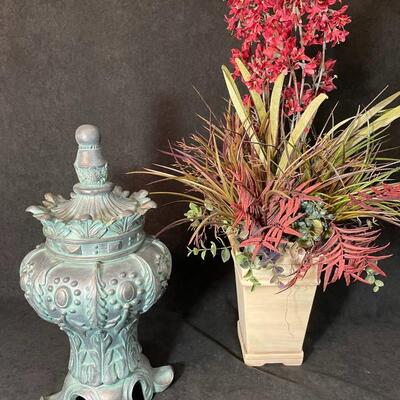 Lot 75  Green Urn and Silk Arrangement