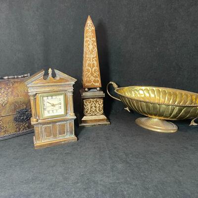 Lot 76  Clock, Obelisk, & Small Metal Trunk