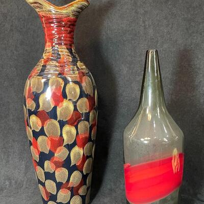 Lot 77   Tall Ceramic Vase & Glass Bottle