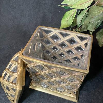 Lot 82  Brass & Glass Canister and Silk Arrangement