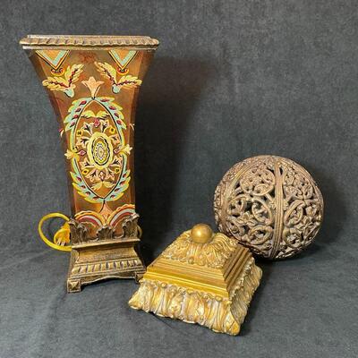 Lot 87  Gold Painted Lamp and Gold/Bronze Decor