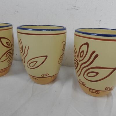 4 Pfaltzgraff Mugs, Ceramic, Light Brown, Red and Blue