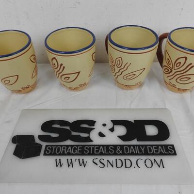 4 Pfaltzgraff Mugs, Ceramic, Light Brown, Red and Blue