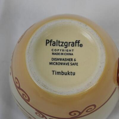 4 Pfaltzgraff Mugs, Ceramic, Light Brown, Red and Blue