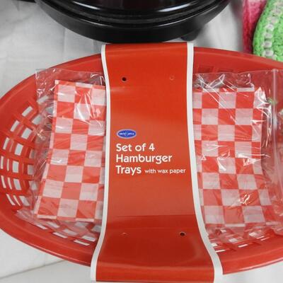 8 pc Kitchen, Sandwich Maker, Hamburger Trays, Microwave Popcorn Popper, Skillet
