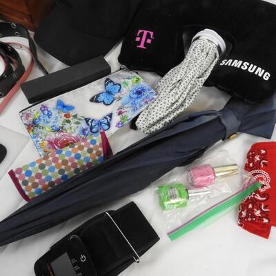 19+ Personal Care Lot: Hats, Belts, Umbrella, Lane Cedar Chest, Alcohol Pads
