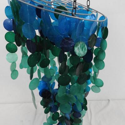 Capiz Shell Hanging Wind Chime, Blue and Green