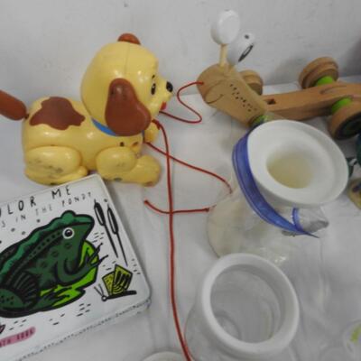 Baby Lot: Blocks, Giraffe Blanket, Pull Toys, Bottles
