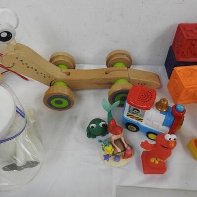 Baby Lot: Blocks, Giraffe Blanket, Pull Toys, Bottles