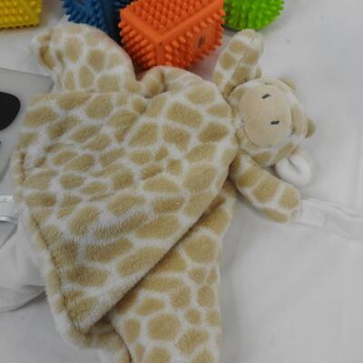 Baby Lot: Blocks, Giraffe Blanket, Pull Toys, Bottles