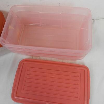 6 Small Plastic Totes, With Lids