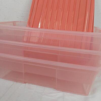 6 Small Plastic Totes, With Lids