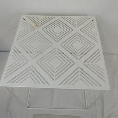White Metal Side Table, 16" Cube