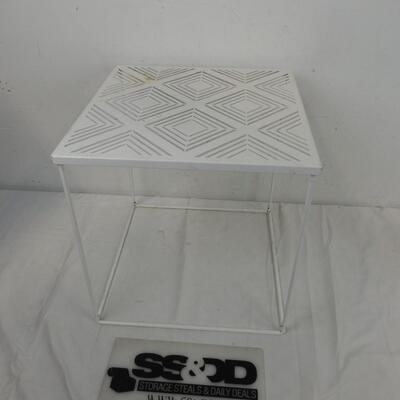 White Metal Side Table, 16" Cube