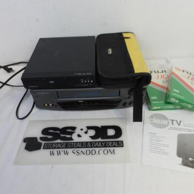 Broksonic VHS Player, Magnavox DVD Video Player, 2 Blank VHS, DVD Case