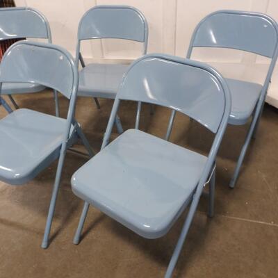5 Blue Metal Folding Chairs, Sturdy