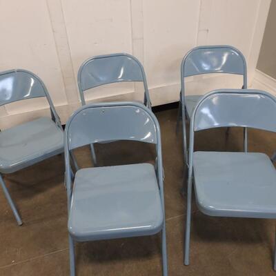 5 Blue Metal Folding Chairs, Sturdy