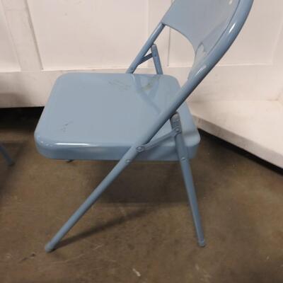 5 Blue Metal Folding Chairs, Sturdy
