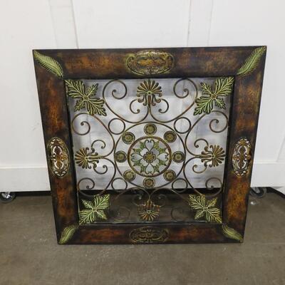 39" x 39" Metal DÃ©cor Frame, Green and Yellow with Brown Border, Floral Design