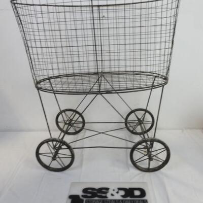 Metal Cart with Large Basket, Four Wheels 7" Diameter, 2 x 1.2 Foot Basket