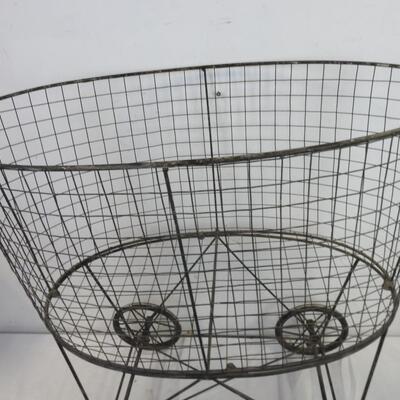 Metal Cart with Large Basket, Four Wheels 7" Diameter, 2 x 1.2 Foot Basket