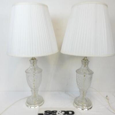 2 Cut Glass Lamps with White Pleated Shades. Work. Vintage?
