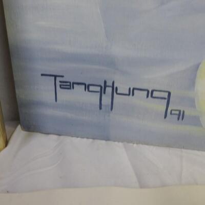 3 pc Art Work By TangYung 91: 1 framed, 1 on flat canvas board, 1 matted