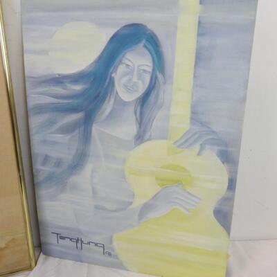 3 pc Art Work By TangYung 91: 1 framed, 1 on flat canvas board, 1 matted