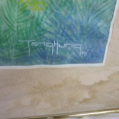 3 pc Art Work By TangYung 91: 1 framed, 1 on flat canvas board, 1 matted