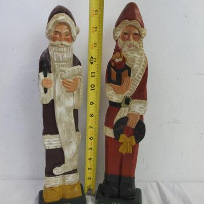 2 pc Wooden Carved Painted Santa Decor: 1935 Italy 1848 Switzerland