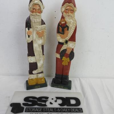 2 pc Wooden Carved Painted Santa Decor: 1935 Italy 1848 Switzerland