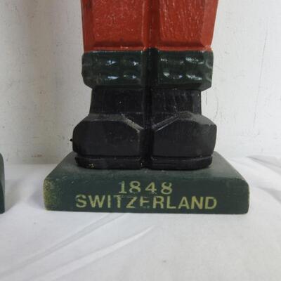 2 pc Wooden Carved Painted Santa Decor: 1935 Italy 1848 Switzerland