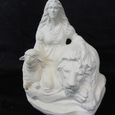 Ready-To-Paint Ceramic Figurine: Woman with Lion & Lamb