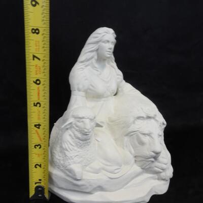Ready-To-Paint Ceramic Figurine: Woman with Lion & Lamb