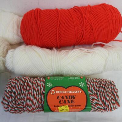6 Skeins Yarn: White, Cream, Red, Green, & Candy Cane