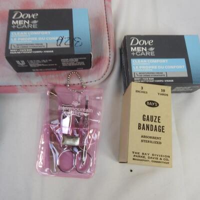 10 pc Personal Care Items: Soap, Small Blanket, Nail Care, Hair Dryer, Clock