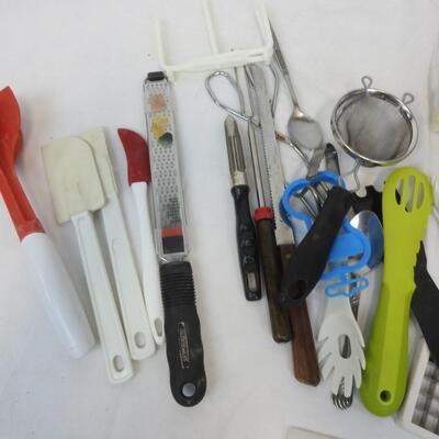 Blue Metal Bread Box with Various Utensils & Knives
