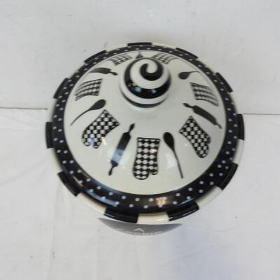 Ceramic Cookie Jar with Lid: Black & White "A Cookie Fixes Everything"