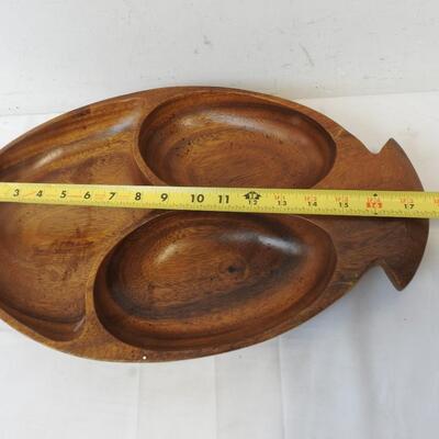 Philippines Monkey Pod Wooden Bowl with 3 Sections, MCM Vintage