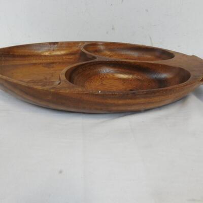Philippines Monkey Pod Wooden Bowl with 3 Sections, MCM Vintage