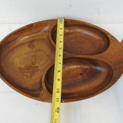Philippines Monkey Pod Wooden Bowl with 3 Sections, MCM Vintage