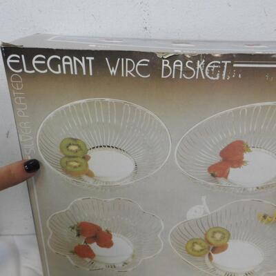 11 pc Kitchen/Entertaining/Decor: 5 plates, 4 Candles, Relish Dish, Wire Basket