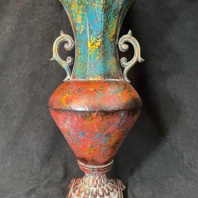 Lot 89  Large Metal Vase with Silk Flowers