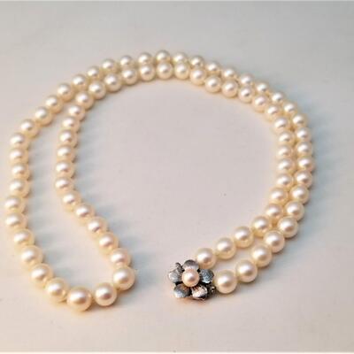 Lot #26  Pearl Necklace with 14kt White Gold Clasp - 16