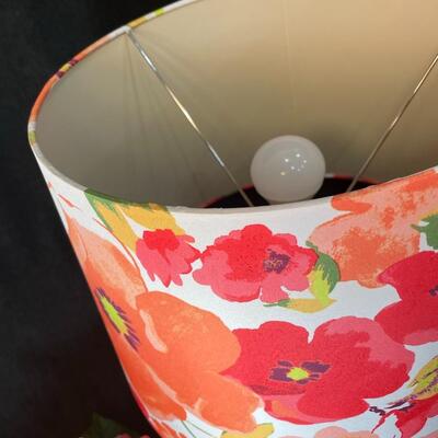 Lot 94  Floral Print Lamp & Silk Arrangement